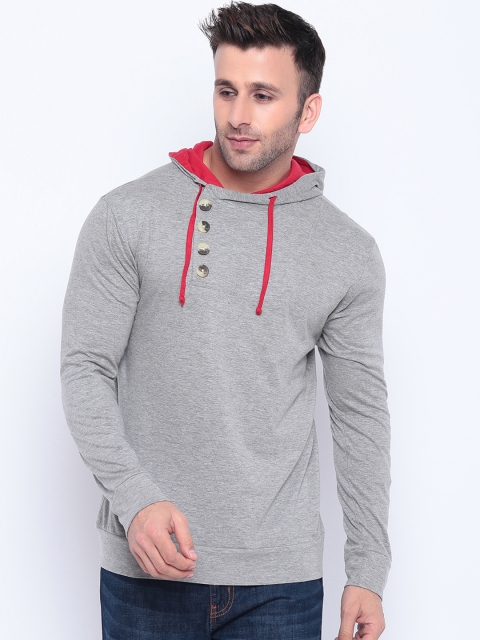 

GRITSTONES Men Grey Solid Hood T-shirt
