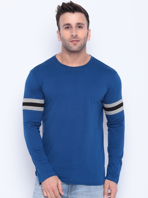 

GRITSTONES Men Blue Solid Round Neck T-shirt