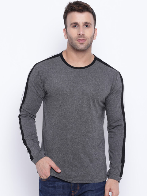 

GRITSTONES Men Grey Solid Round Neck T-shirt
