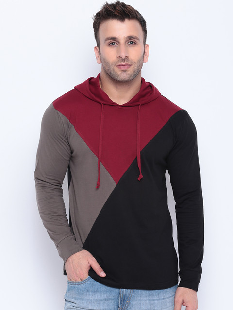 

GRITSTONES Men Maroon Colourblocked Hood T-shirt