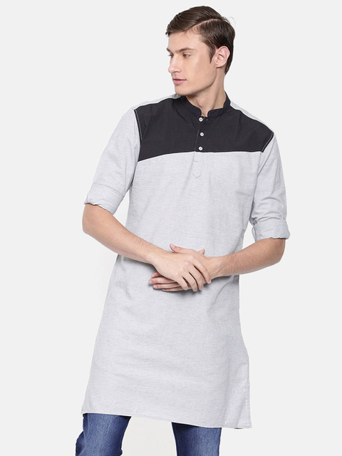 

British Club Men Grey & Black Colourblocked Slim Fit Kurta