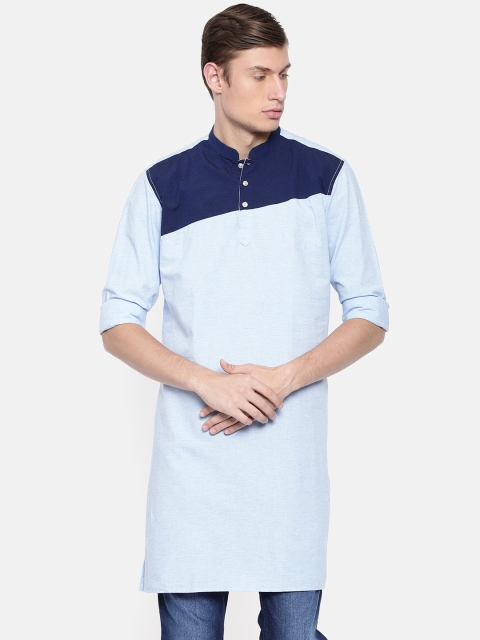 

British Club Men Blue Solid Straight Kurta