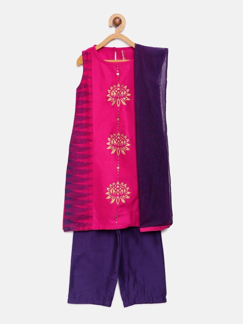 

Ethnicity Girls Fuchsia & Purple Printed Kurta with Trousers & Dupatta