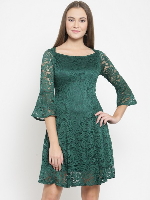 

Latin Quarters Women Teal Self Design Fit and Flare Dress