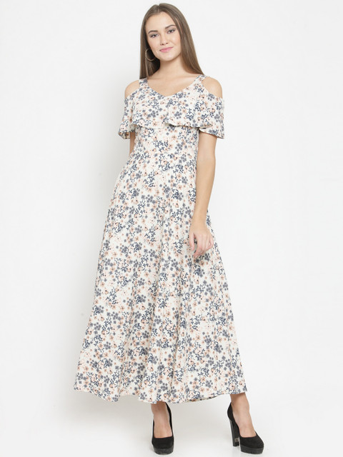 

Latin Quarters Women Cream-Coloured Printed Fit and Flare Dress