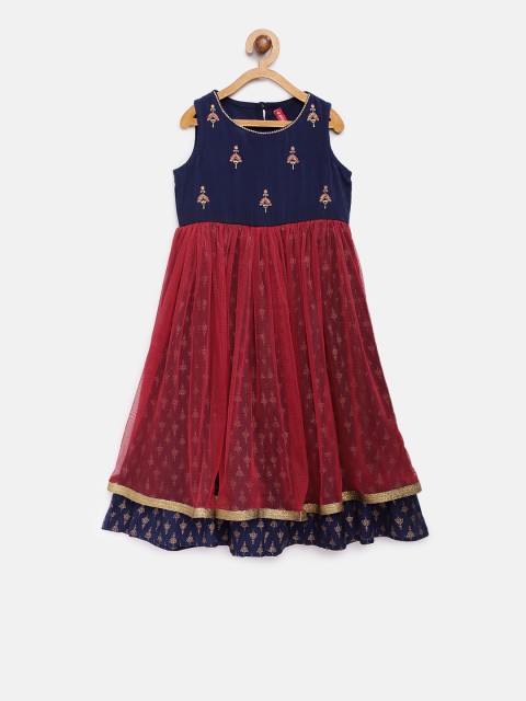 

Ethnicity Girls Maroon Embroidered Fit and Flare Dress