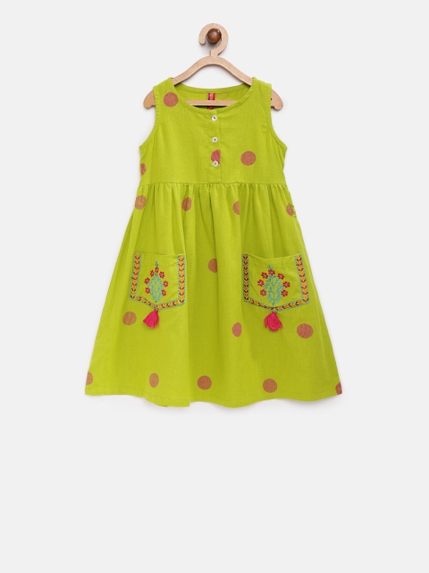 

Ethnicity Girls Green Embroidered Fit and Flare Dress