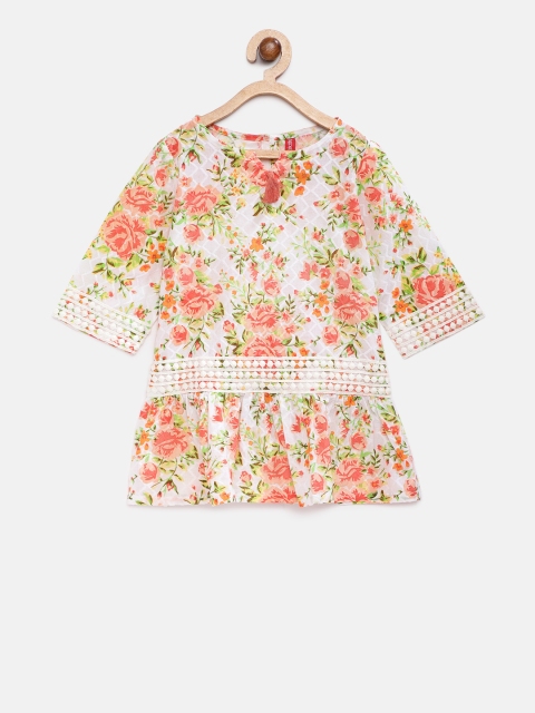 

Ethnicity Girls Peach-Coloured & Beige Floral Printed A-Line Kurta