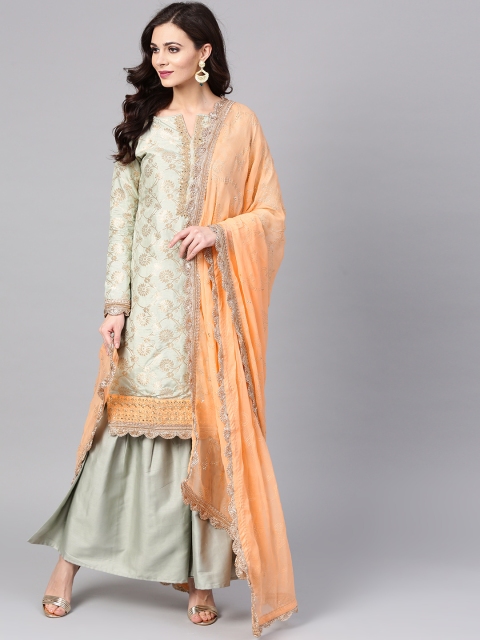 

Saree mall Grey & Orange Unstitched Dress Material