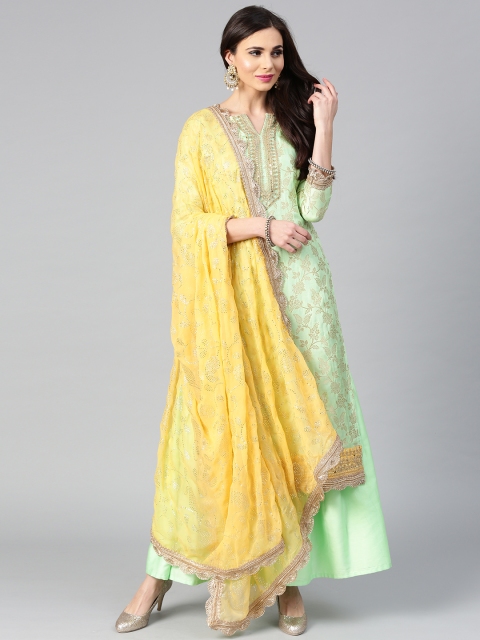 

Saree mall Green & Golden Unstitched Dress Material