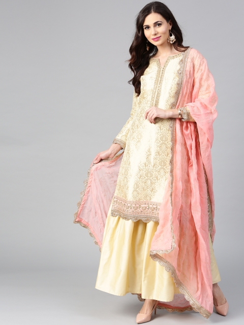 

Saree mall Beige & Golden Unstitched Dress Material