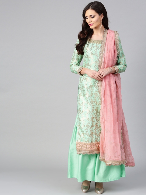

Saree mall Sea Green & Golden Unstitched Dress Material