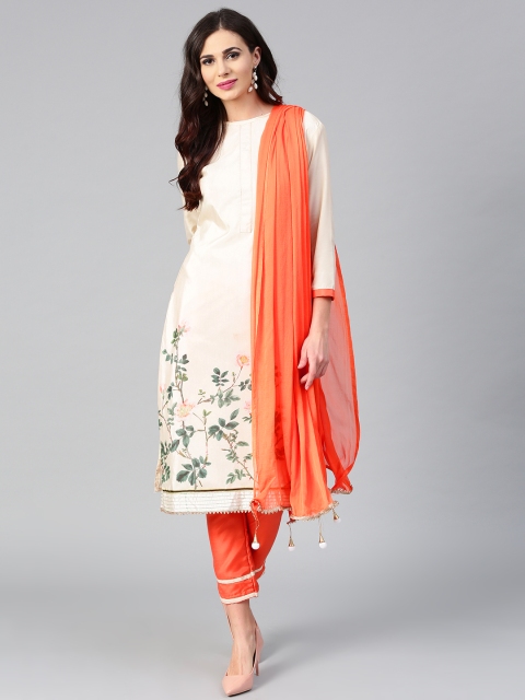

Saree mall Cream-Coloured & Orange Semi-Stitched Dress Material