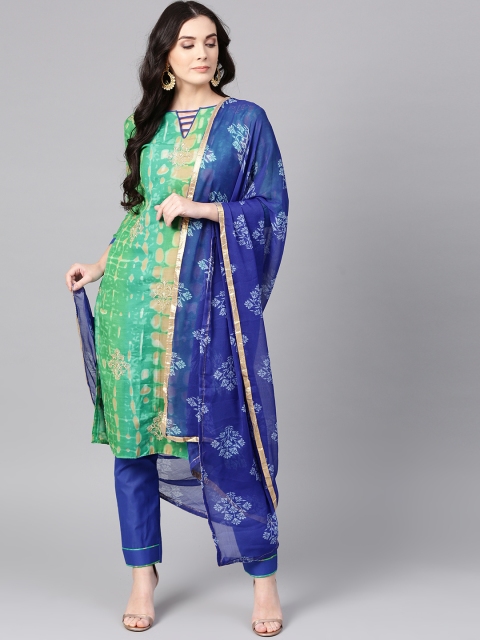 

Saree mall Green & Navy Blue Semi-Stitched Dress Material