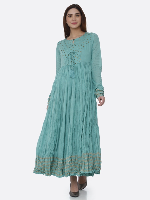 

RAISIN Women Sea Green Solid Maxi Dress