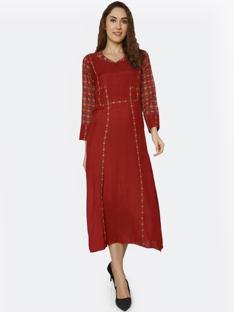 

RAISIN Women Maroon Printed Kurta A-Line Dress