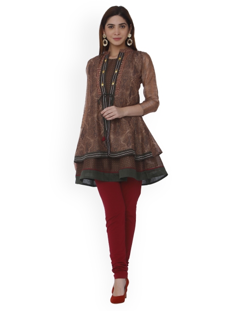 

RAISIN Brown Printed Layered Silk Tunic