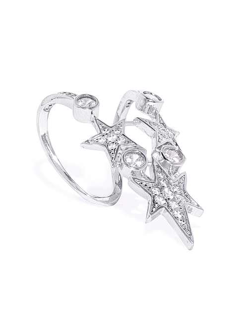 

shaze Women Rhodium Plated Silver-Toned Star-Shaped Finger Ring