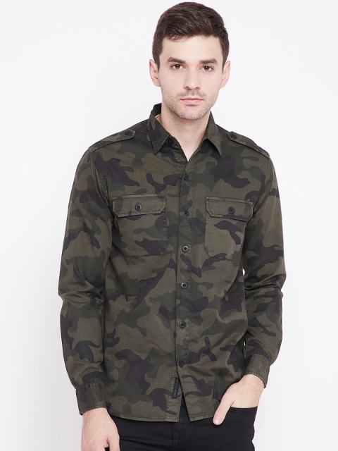 

PUNK Men Olive Green & Khaki Regular Fit Printed Casual Shirt