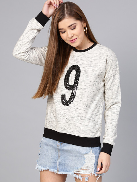 

STREET 9 Women Off-White Sequinned Sweatshirt