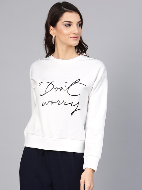 

STREET 9 Women White Printed Sweatshirt