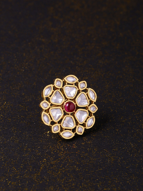 

Voylla Women Yellow Gold-Plated Kundan Stone-Studded Cocktail Ring