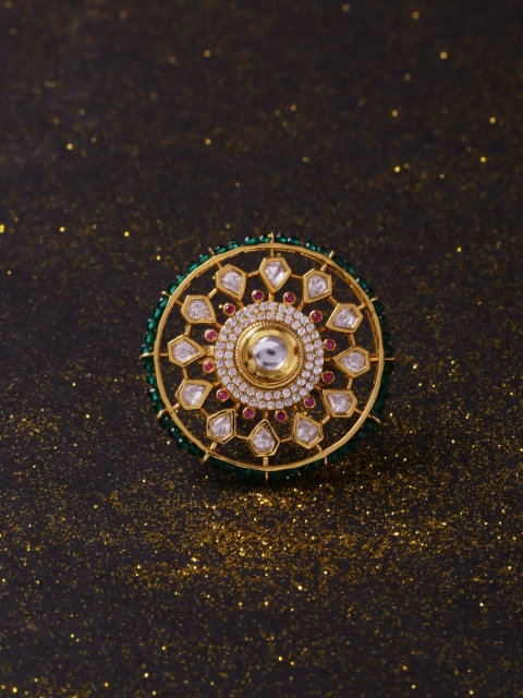 

Voylla Women Yellow Gold-Plated Kundan Stone-Studded Cocktail Ring