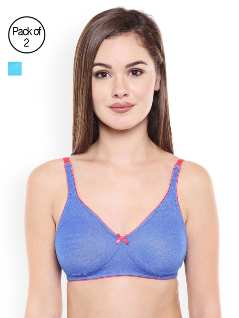 

Bodycare Pack of 2 Solid Non-Wired Non Padded T-shirt Bras E6518BLFIR, Blue
