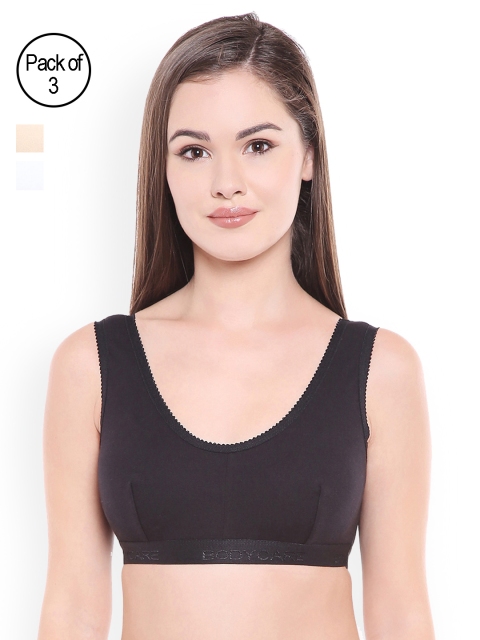 

Bodycare Pack of 3 Solid Non-Wired Non Padded Sports Bras EN1607BSW, Black