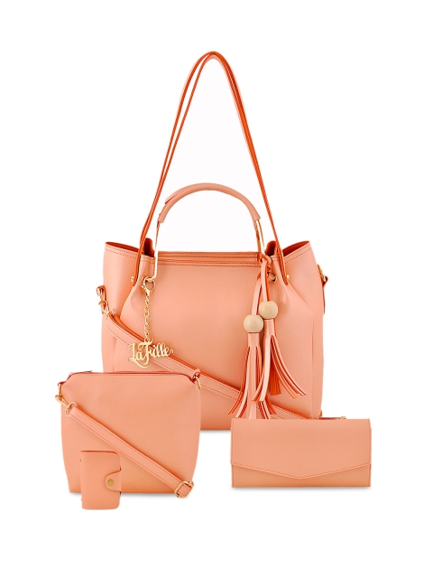 

LaFille Pack of 4 Peach-Coloured Solid Handbags