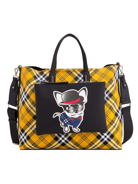 

CARPISA Yellow & Navy Blue Checked Shoulder Bag