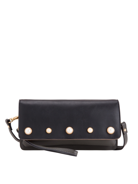

CARPISA Women Black Beaded Two Fold Wallet with Wrist Loop & Sling Strap
