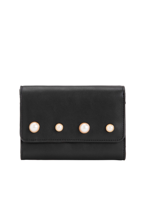 

CARPISA Women Black Solid Two Fold Wallet with Beaded Detail