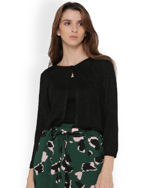 

ONLY Women Black Solid Cropped Button Shrug