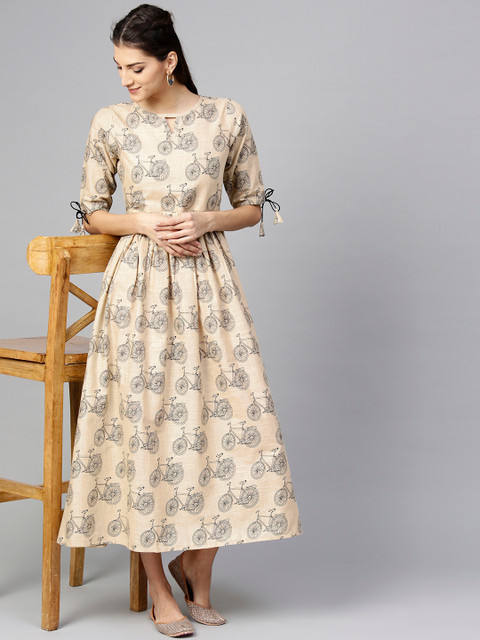

Libas Women Beige & Black Printed Maxi Dress