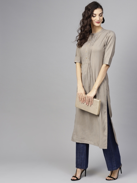 

Libas Women Taupe Striped Straight Kurta