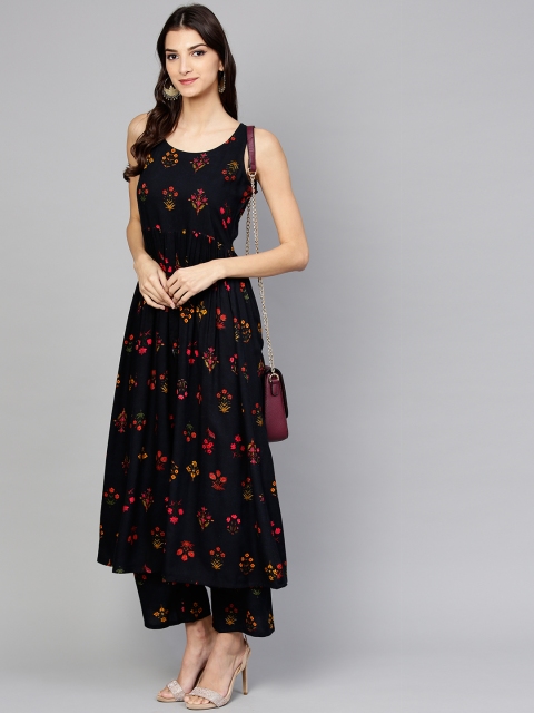 

Libas Women Black Floral Print Kurta with Palazzos