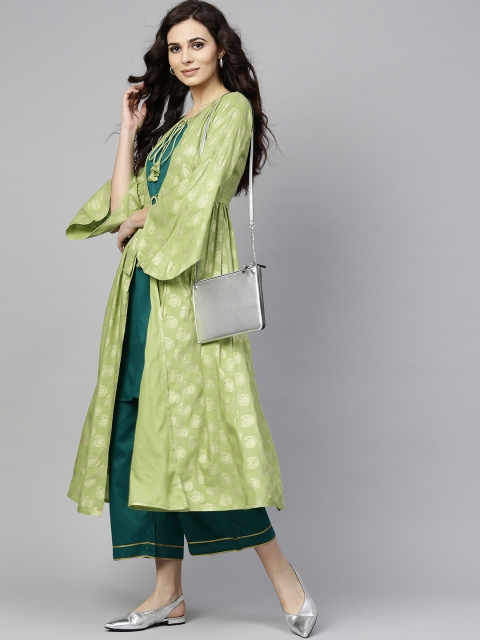 

Libas Women Green Printed Layered Kurta with Palazzos
