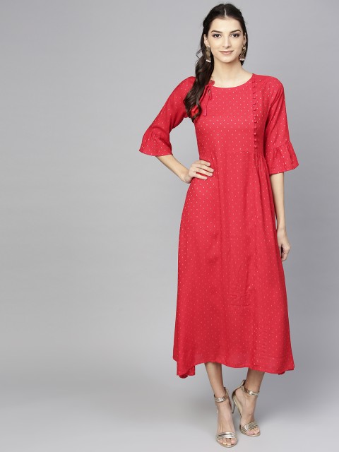 

Libas Women Red Self Design Maxi Dress