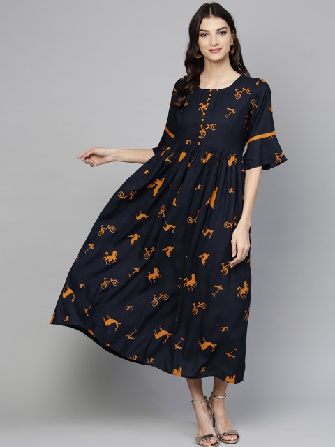 

Libas Women Navy Blue Printed Maxi Dress