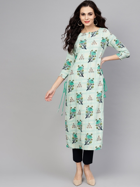 

Libas Women Off-White & Blue Printed Straight Kurta