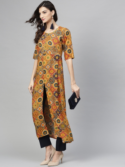 

Libas Women Mustard Yellow & Red Printed A-Line Kurta