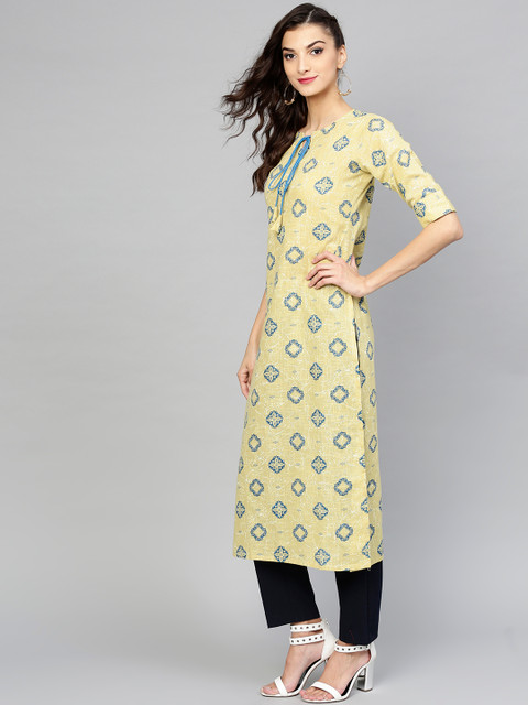 

Libas Women Lime Green & Blue Printed Straight Kurta