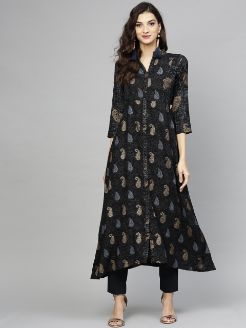 

Libas Women Black & Grey Printed A-Line Kurta