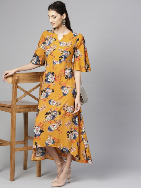 

Libas Women Mustard Yellow Floral Print Maxi Dress