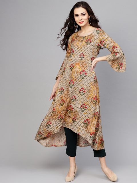 

Libas Women Beige & Red Printed A-Line Kurta