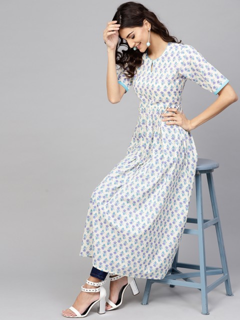 

Libas Women Off-White & Purple Printed A-Line Kurta