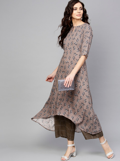 

Libas Women Taupe & Grey Printed Kurta with Palazzos
