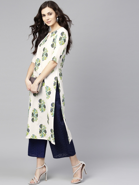 

Libas Women White & Navy Blue Printed Kurta with Palazzos