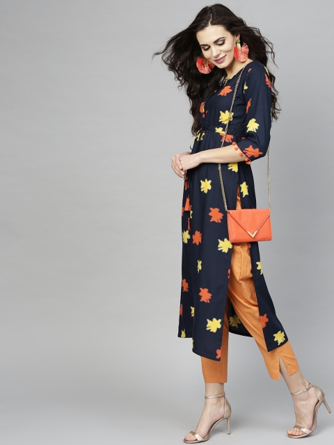 

Libas Women Blue & Orange Printed Straight Kurta
